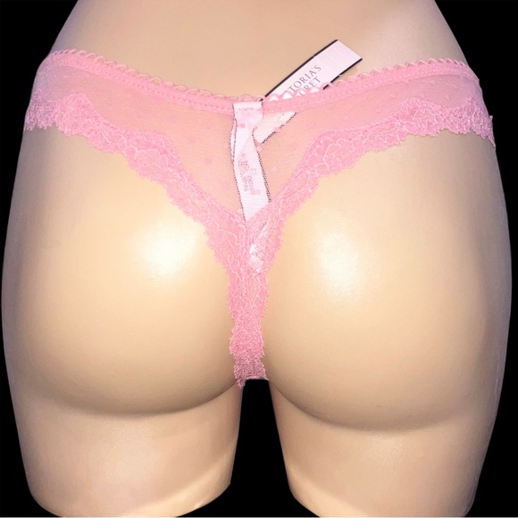 *3 for $30!* Victoria’s Secret Dream Angels Coral Pink Dot Lace Thong S NWT - Picture 3 of 4